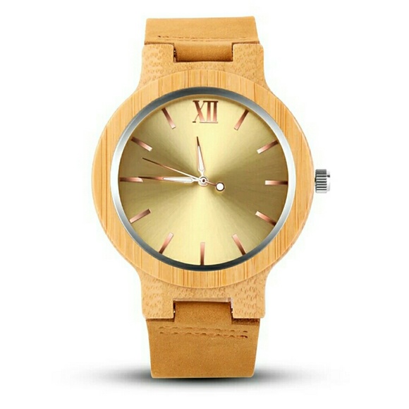 BNIP MEN'S LUXURY WOODEN WATCH W/ LEATHER BAND - Picture 2 of 4